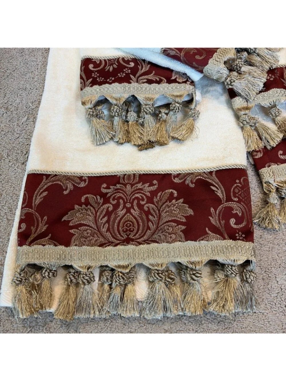 5 VTG Croscill Towels Cambridge Burgundy Fringe Tassels Bath, Hand, Fingertip